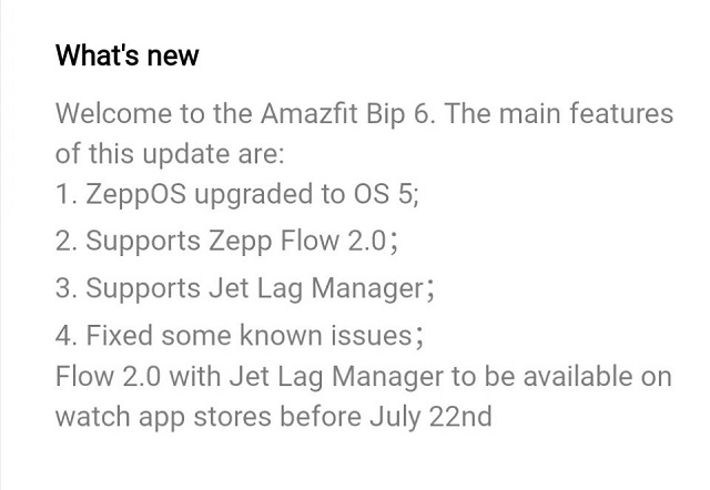Amazfit Bip 6 Change Log